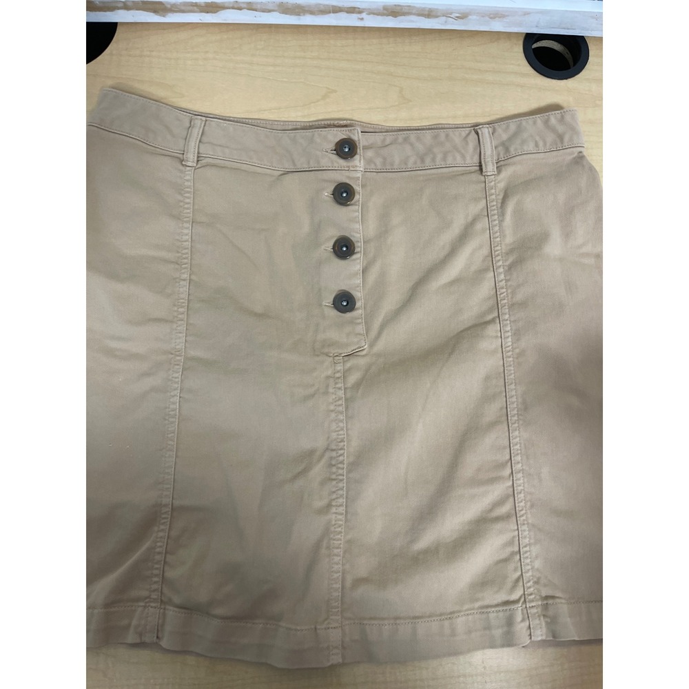 Banana Republic Tan Khaki Cotton Twill Button Front Mini Skirt Size 12
